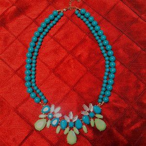 Double Strand Beaded Statement Necklace with Multi-colored Stones